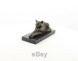 A Modernist Bronze Sculpture Of A Reclining Cat Genuine Hot Cast Pure Bronze