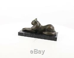 A Modernist Bronze Sculpture Of A Reclining Cat Genuine Hot Cast Pure Bronze