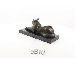 A Modernist Bronze Sculpture Of A Reclining Cat Genuine Hot Cast Pure Bronze