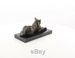 A Modernist Bronze Sculpture Of A Reclining Cat Genuine Hot Cast Pure Bronze