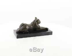 A Modernist Bronze Sculpture Of A Reclining Cat Genuine Hot Cast Pure Bronze