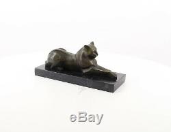 A Modernist Bronze Sculpture Of A Reclining Cat Genuine Hot Cast Pure Bronze