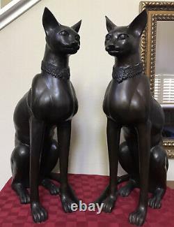 A. Tiot Signed Pair of Bronze Cats Art Deco Egyptian Revival Bastet Goddess