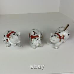 Action Porcelain Cat Figurines Hand Painted Colorful Butterflies/Bow Lot 3 Japan