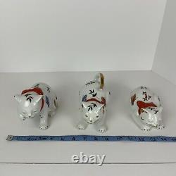 Action Porcelain Cat Figurines Hand Painted Colorful Butterflies/Bow Lot 3 Japan