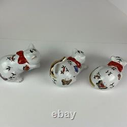 Action Porcelain Cat Figurines Hand Painted Colorful Butterflies/Bow Lot 3 Japan