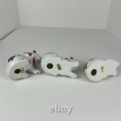 Action Porcelain Cat Figurines Hand Painted Colorful Butterflies/Bow Lot 3 Japan