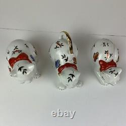 Action Porcelain Cat Figurines Hand Painted Colorful Butterflies/Bow Lot 3 Japan