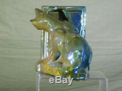 Alphonse Cytere Rambervillers c1931 Iridescent Lustre Glaze Art Pottery Cat SGND