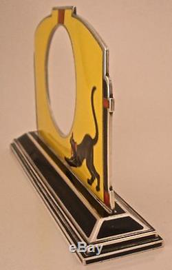 Amazing Austrian Art Deco 935 Sterling Enameled Cat Watch Or Clock Holder 1920