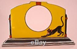 Amazing Austrian Art Deco 935 Sterling Enameled Cat Watch Or Clock Holder 1920