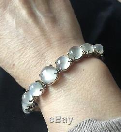 An Antique Late Victorian Art Deco Sterling Silver Cats Eye Moonstone Bracelet