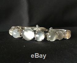 An Antique Late Victorian Art Deco Sterling Silver Cats Eye Moonstone Bracelet