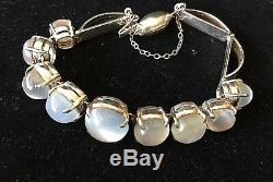 An Antique Late Victorian Art Deco Sterling Silver Cats Eye Moonstone Bracelet