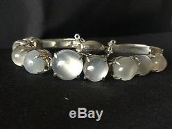 An Antique Late Victorian Art Deco Sterling Silver Cats Eye Moonstone Bracelet