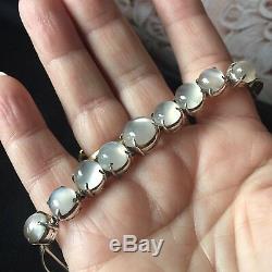 An Antique Late Victorian Art Deco Sterling Silver Cats Eye Moonstone Bracelet