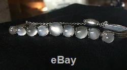 An Antique Late Victorian Art Deco Sterling Silver Cats Eye Moonstone Bracelet