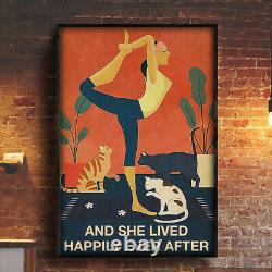 And She Lived Happily Ever After Cat Yoga Yogi Kittie Vintage Canvas