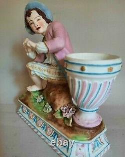 Antique 1900s Statuette Porcelain Biscuit Guy Vase Chantilly France Marked Figur