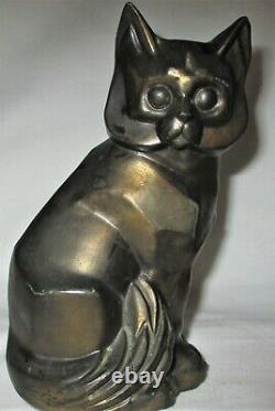 Antique 1929 C. M. W. Art Deco Cubist Signed Cat Book Statue Sculpture Bookends