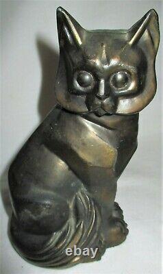 Antique 1929 C. M. W. Art Deco Cubist Signed Cat Book Statue Sculpture Bookends