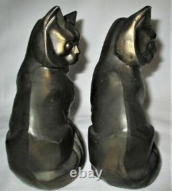 Antique 1929 C. M. W. Art Deco Cubist Signed Cat Book Statue Sculpture Bookends