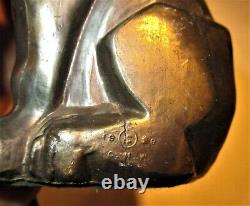 Antique 1929 C. M. W. Art Deco Cubist Signed Cat Book Statue Sculpture Bookends