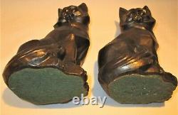 Antique 1929 C. M. W. Art Deco Cubist Signed Cat Book Statue Sculpture Bookends