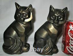 Antique 1929 C. M. W. Art Deco Cubist Signed Cat Book Statue Sculpture Bookends