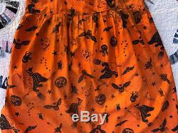 Antique 1930s Halloween Dress Witch Bat Cat Owl Costume Cotton Orange & Black
