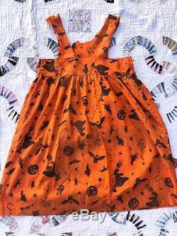 Antique 1930s Halloween Dress Witch Bat Cat Owl Costume Cotton Orange & Black