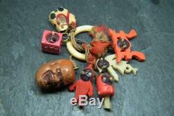 Antique Art Deco 1930s Japanese KOBE Charms Pop Out Eyes/ Carved Cat Charm
