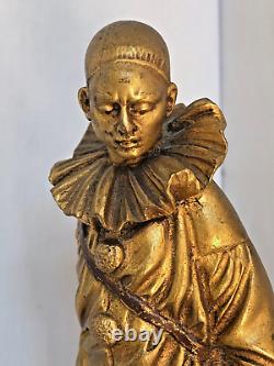 Antique Art Deco Bronze By Georges OMERTH, (1895 et 1925) Pierrot with Cat