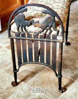 Antique Art Deco Cast Iron Bench Two Cats Fighting On A Fence Halloween Paw Feet