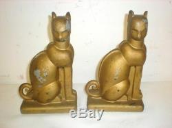 Antique Art Deco Cats Gold Painted Metal Nouveau Bookends Stunning 1930's Regal