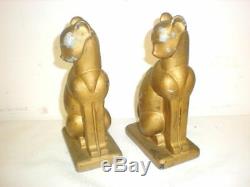 Antique Art Deco Cats Gold Painted Metal Nouveau Bookends Stunning 1930's Regal