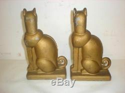 Antique Art Deco Cats Gold Painted Metal Nouveau Bookends Stunning 1930's Regal