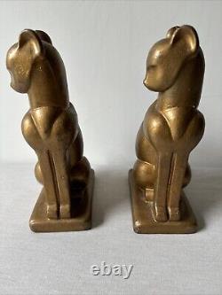 Antique Art Deco Cats Gold Painted Metal Nouveau Bookends Stunning 1930's Regal