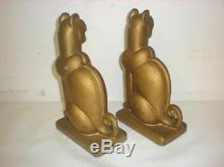 Antique Art Deco Cats Gold Painted Metal Nouveau Bookends Stunning 1930's Regal