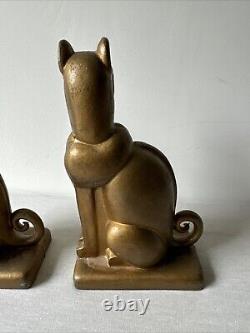 Antique Art Deco Cats Gold Painted Metal Nouveau Bookends Stunning 1930's Regal