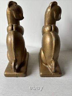 Antique Art Deco Cats Gold Painted Metal Nouveau Bookends Stunning 1930's Regal