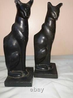 Antique Art Deco Extreme Cat Bookends Black Metal 1930