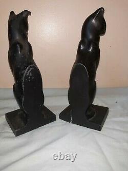 Antique Art Deco Extreme Cat Bookends Black Metal 1930