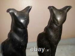 Antique Art Deco Extreme Cat Bookends Black Metal 1930