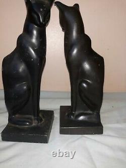 Antique Art Deco Extreme Cat Bookends Black Metal 1930