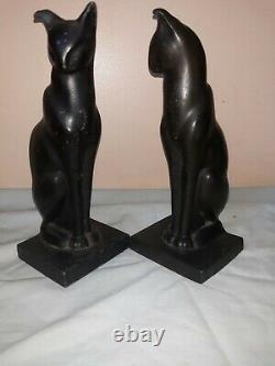 Antique Art Deco Extreme Cat Bookends Black Metal 1930