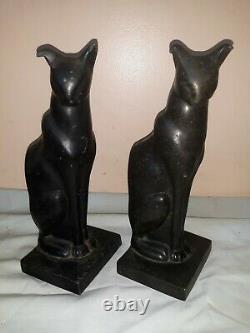 Antique Art Deco Extreme Cat Bookends Black Metal 1930