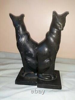 Antique Art Deco Extreme Cat Bookends Black Metal 1930