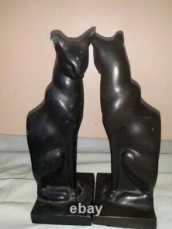 Antique Art Deco Extreme Cat Bookends Black Metal 1930