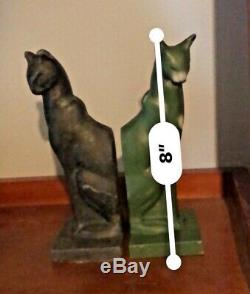 Antique Art Deco Frankart Nuart Cat Cats Bookends Green Black Metal 8 Sleek